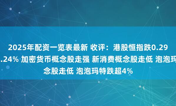 2025年配资一览表最新 收评：港股恒指跌0.29% 科指跌0.24% 加密货币概念股走强 新消费概念股走低 泡泡玛特跌超4%